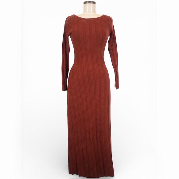 Sezane Honorine Long Sleeve Knit Midi Dress in Brick Orange Medium - Picture 3 of 10